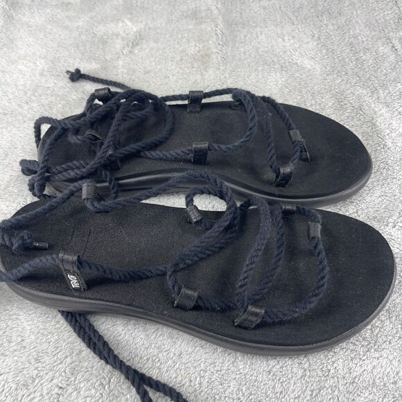 Teva Sandals Twisted Rope Wrap Around Ankle Women Size 8 Black Rare - Picture 6 of 9